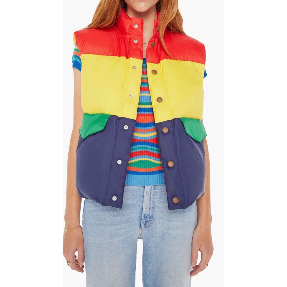 NWOT Women's MOTHER The Pillow Talk Puffer Vest 90's Colorblock Retro Gorpcore S